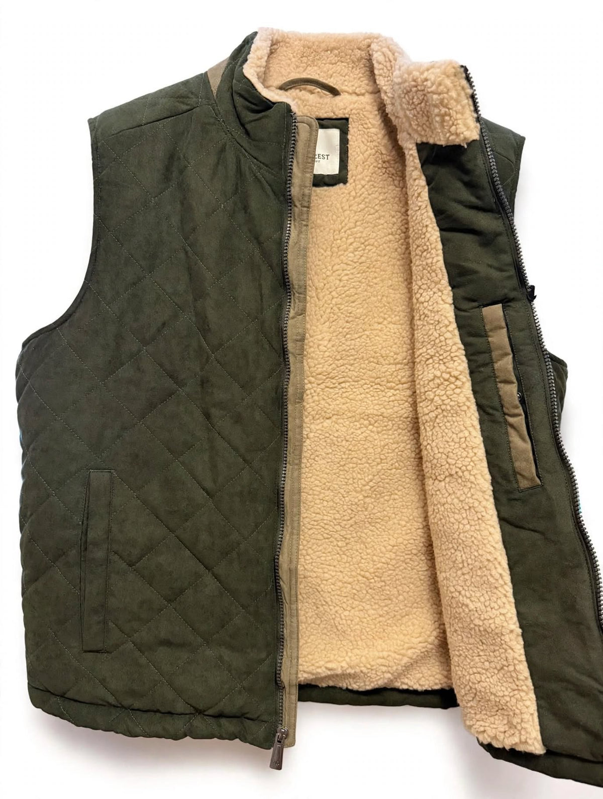 Chaleco Reversible Térmico Rainforest Acolchado con Borrego - Verde Militar / Beige