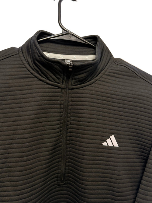 Buzo Deportivo adidas Hombre – Negro Acanalado con Cremallera 1/4 Zip y Cuello Alto