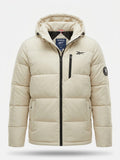 Chaqueta Acolchada Térmica Reebok Classic Hombre – Blanco Hueso con Capucha y Cremalleras Negras