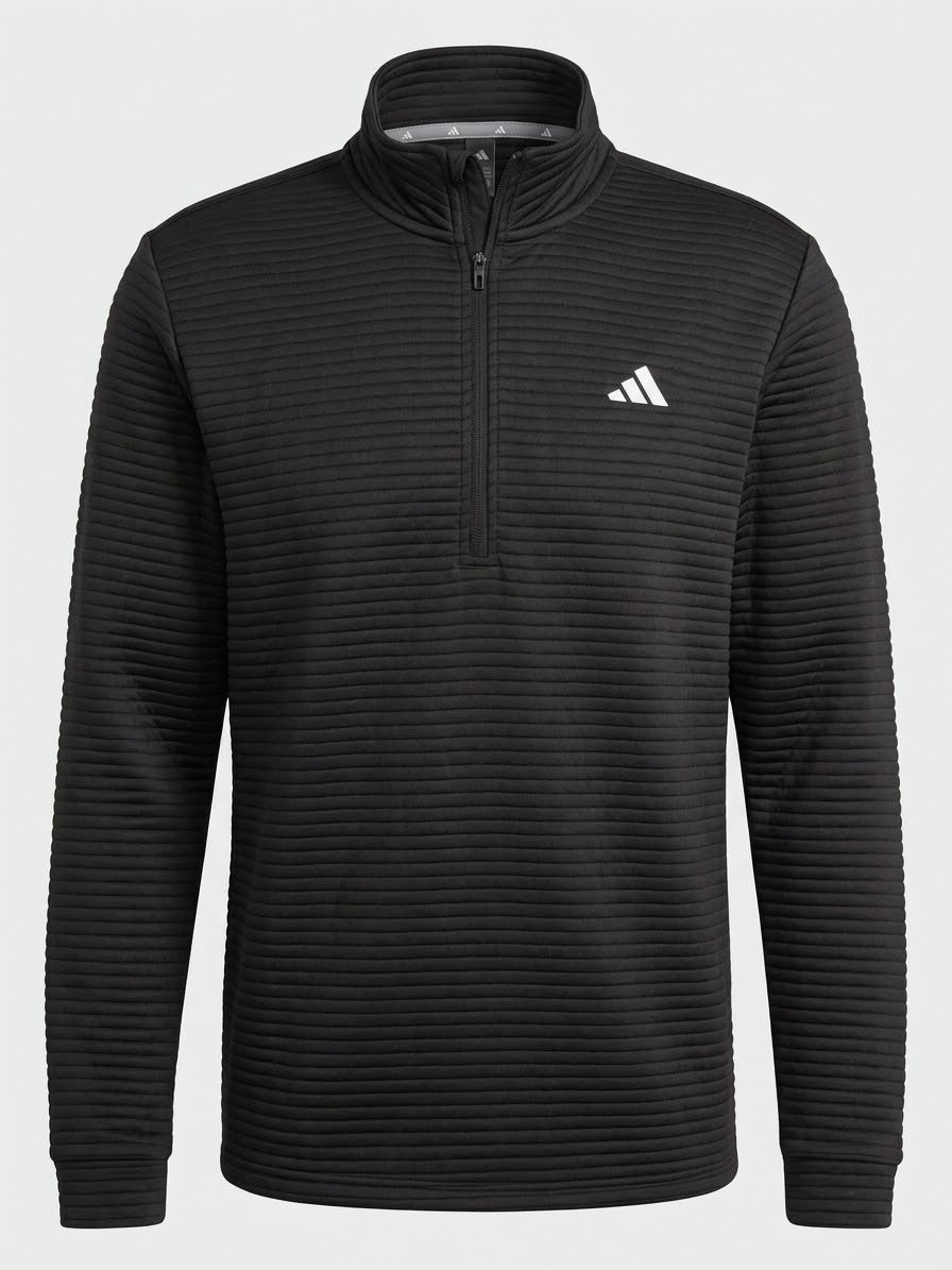 Buzo Deportivo adidas Hombre – Negro Acanalado con Cremallera 1/4 Zip y Cuello Alto