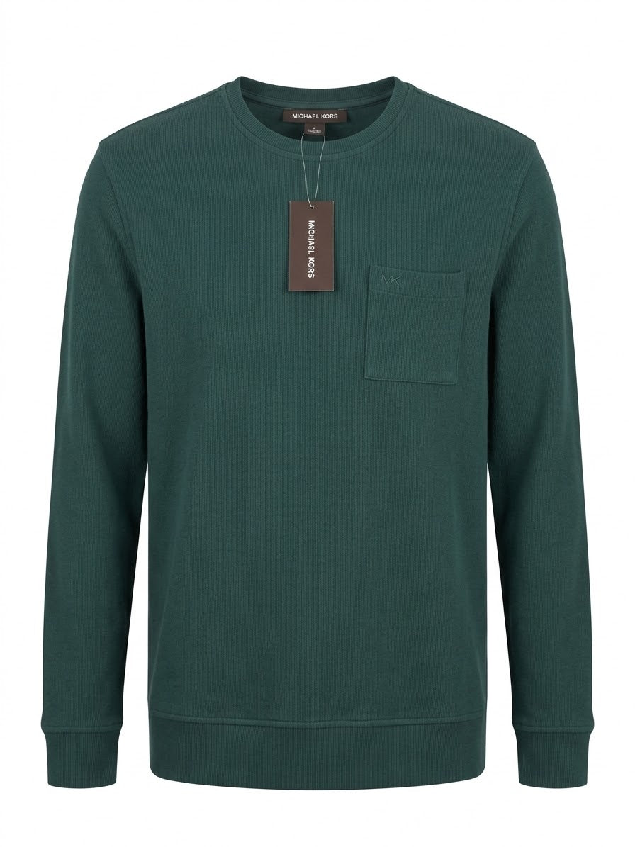 Suéter Michael Kors Hombre – Cuello Redondo Verde Pino con Bolsillo MK