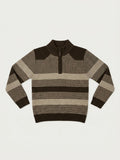 Suéter Tejido Day & Age para Niño – Cuello con Cremallera 1/4 Zip Rayas Café y Beige