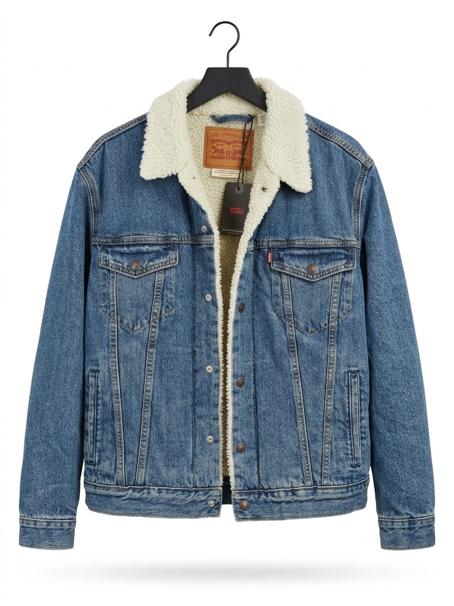 Chaqueta Levi's Sherpa Trucker Hombre – Denim Azul Lavado con Forro de Borrego