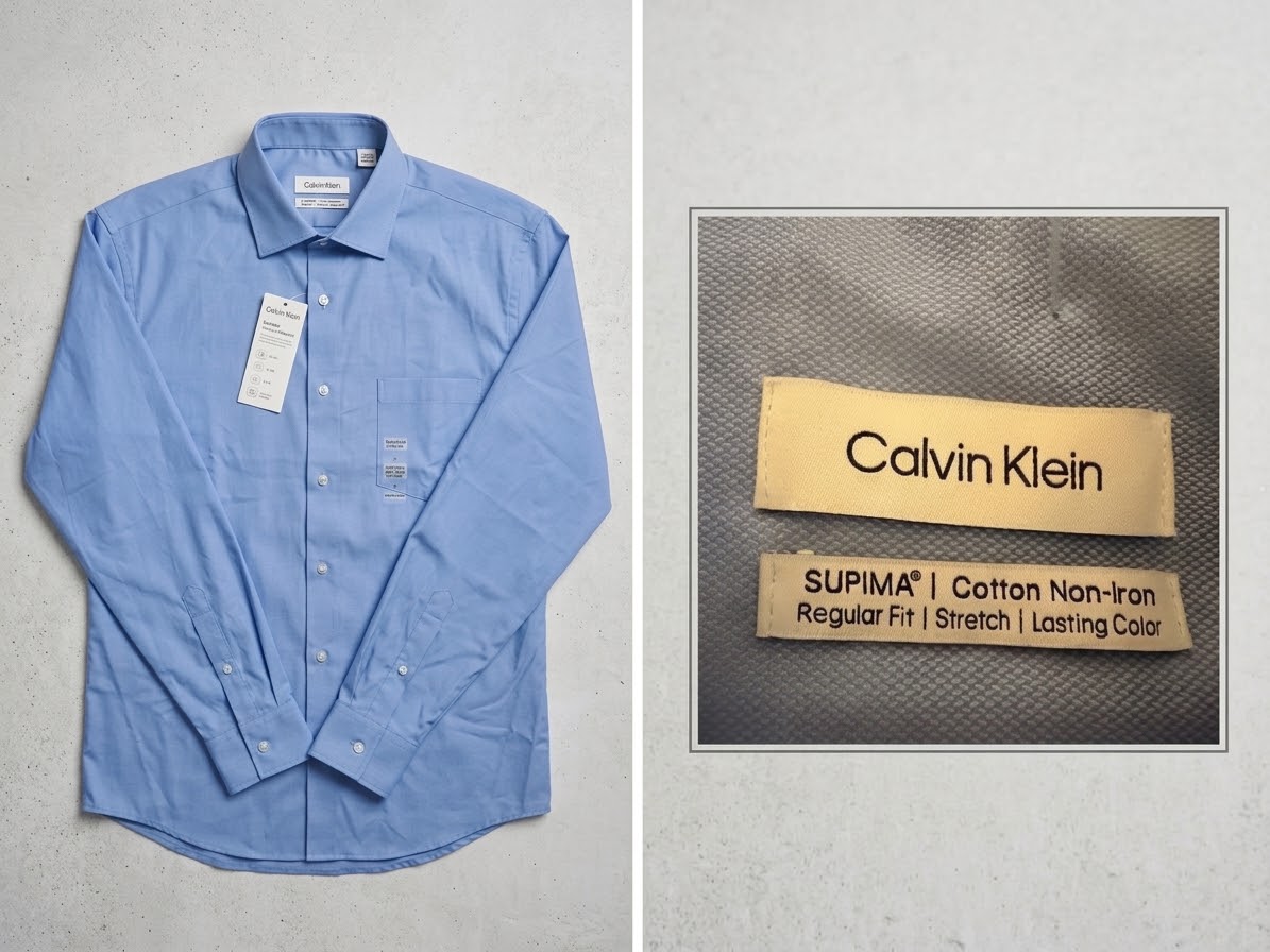 Camisa Formal Calvin Klein Hombre – Supima Cotton Non-Iron Celeste (Talla M 32/33)