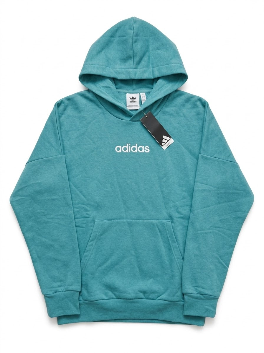 Buzo con Capucha adidas Originals – Verde Turquesa con Logo Lineal Central (Talla XL)