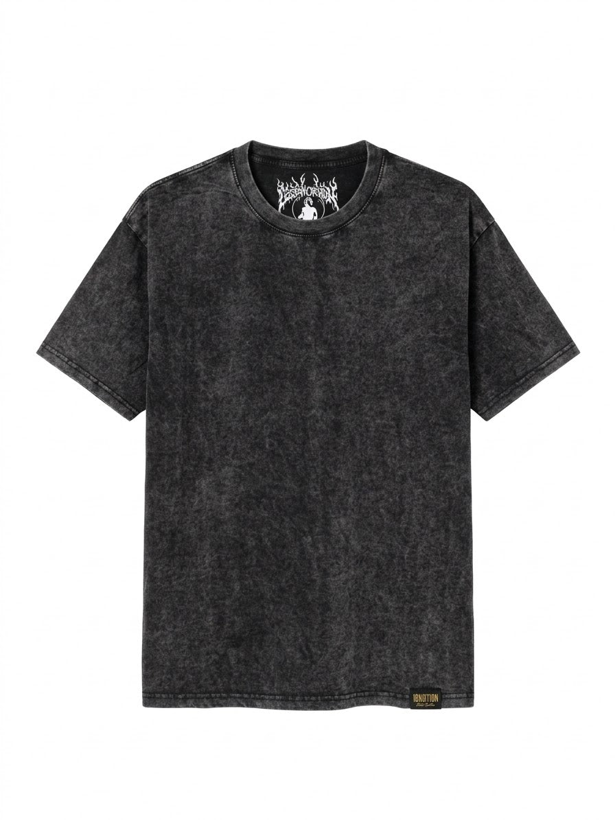 Camiseta Streetwear Oversize Legendation – Gris Carbón con Lavado Mineral Acid Wash (Talla L)