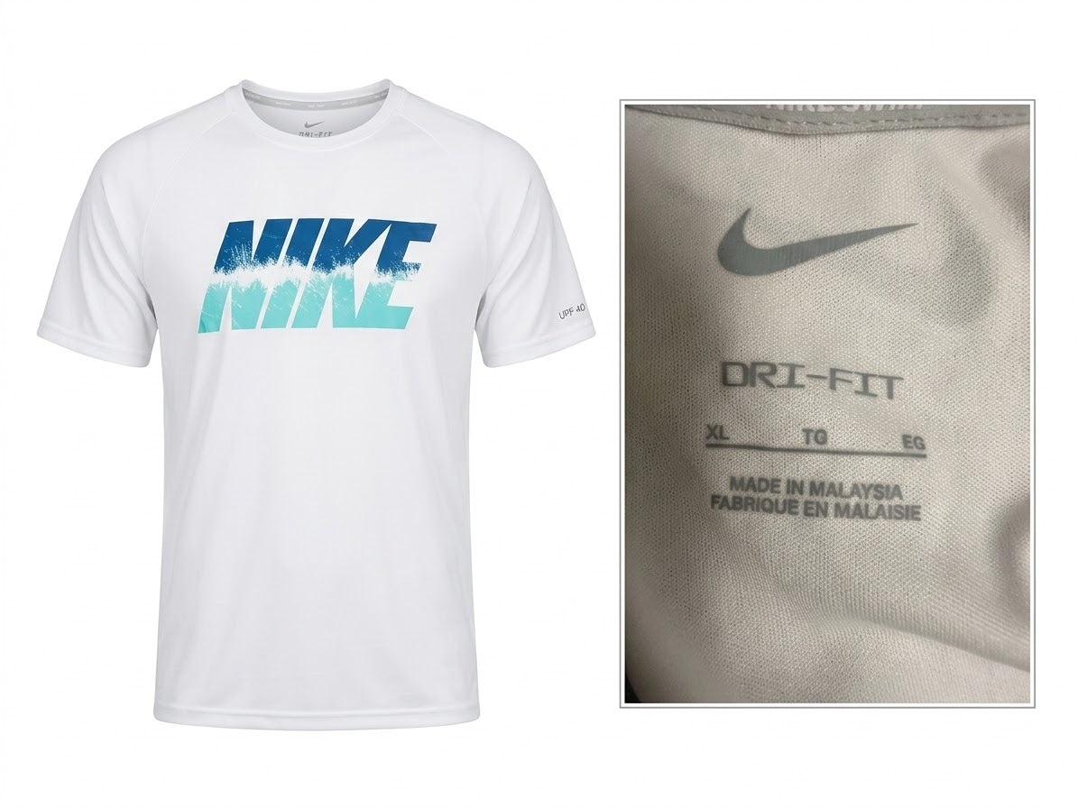 Camiseta Nike Swim Dri-FIT Hombre – Blanca con Protección Solar UPF 40+ (Talla XL)