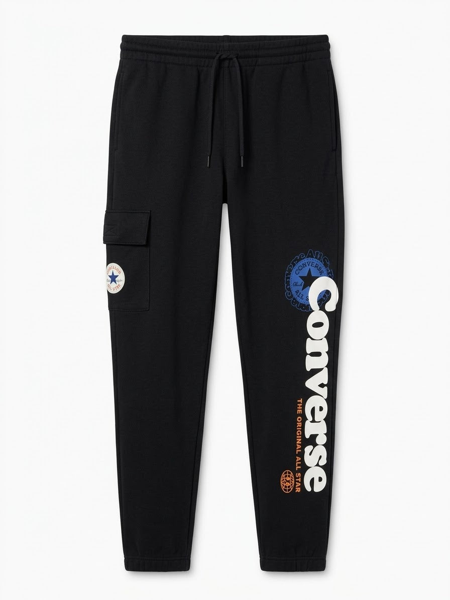 Pantalón Jogger Converse Boys All Star Cargo – Negro con Estampado Gráfico